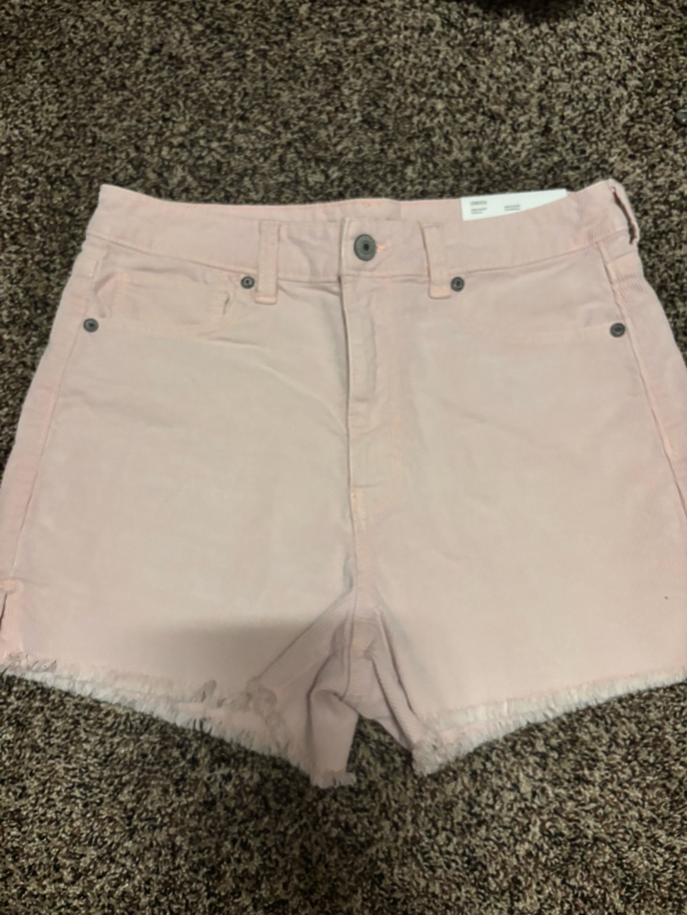 American Eagle Outfitters Pink High-Rise Frayed Hem Shorts
